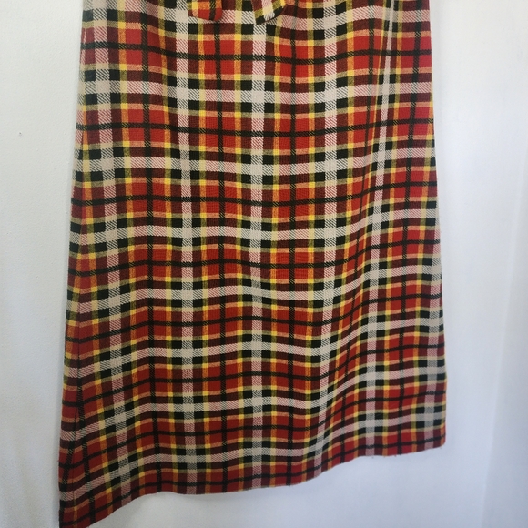 Vintage Wool Plaid A line Maxi Skirt with Belt Elastic Waist - Picture 4 of 9